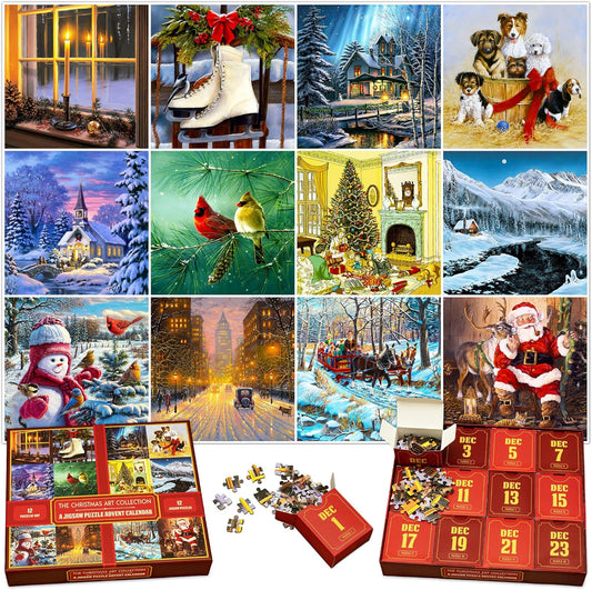 Unique Jigsaw Puzzle Advent Calendar 2025 - 12 Festive 100-Piece Puzzles for Family Fun