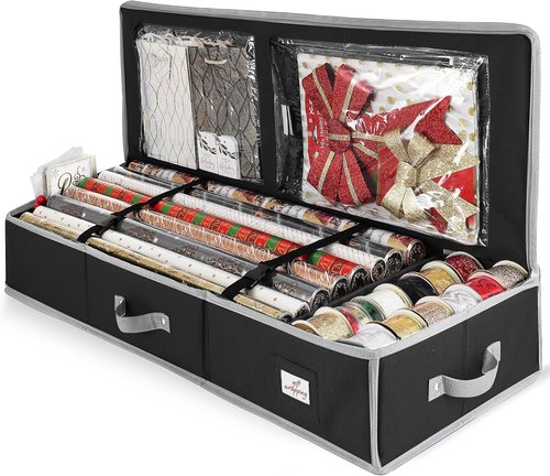 Hearth & Harbor Wrapping Paper Storage Container | Tear-Proof Organizer for Up to 22 Rolls - Christmas Design