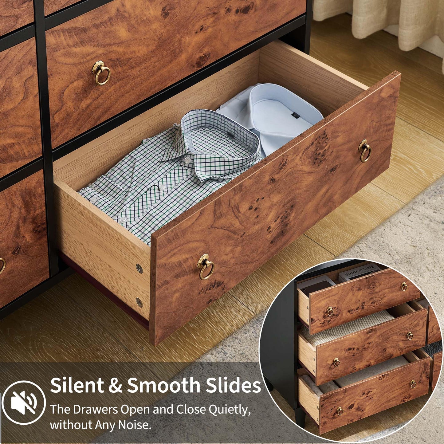 IDEALHOUSE 6 Drawers Dresser for Bedroom, 47" Wide Modern Chest of Drawers with Vintage Circle Handle w/Curved Profile Design, Wood Dresser for Living Room, Hallway, Entryway, Natural Oak