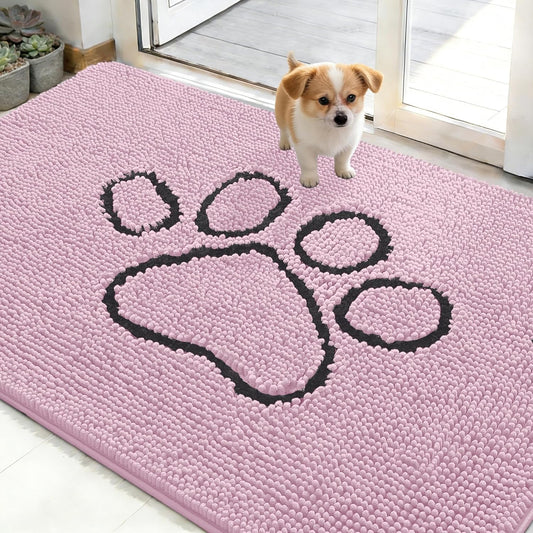 OLANLY Dog Door Mat - Absorbent Muddy Paws Doormat | Non-Slip Chenille, 48x30, Dusty Rose