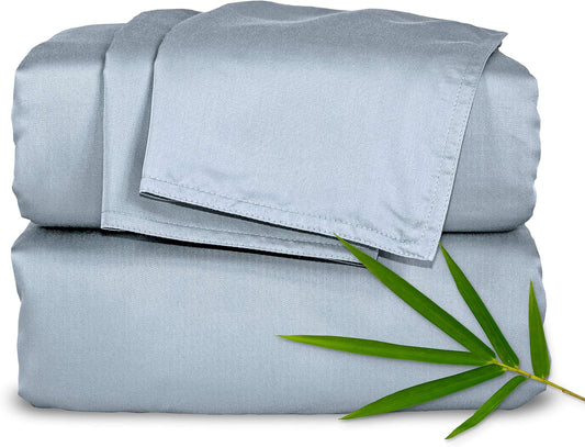 Pure Bamboo Queen Sheets - Luxuriously Soft 100% Organic Viscose Bed Sheet Set | Cooling & Durable (Queen, Sterling Blue)