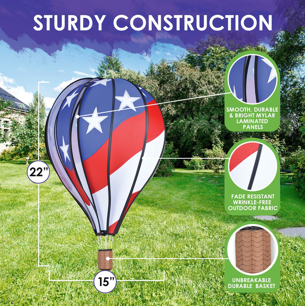 Hot Air Balloon Hanging Garden Spinner 22" - Vibrant Patriotic Design, Weather-Resistant Outdoor Decor, Durable & Lightweight for Patios, Yards, and Gardens - Eye-Catching Wind Spinner
