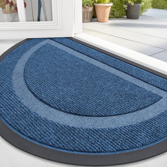 OLANLY Half Circle Door Mat - Waterproof All-Season Indoor/Outdoor Welcome Mat | 58x23 Light Blue
