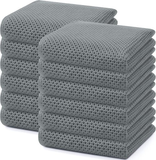 Homaxy 100% Cotton Waffle Weave Dish Towels - Ultra Soft & Absorbent Quick-Drying, 13 x 28 Inches, Grey | 12-Pack