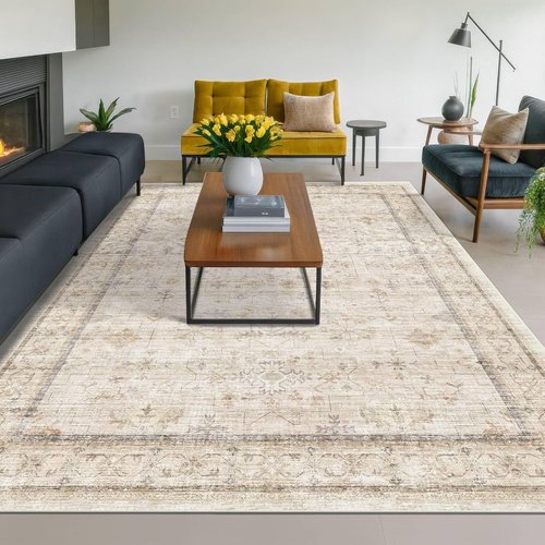 Hazo Haus Ivory 5x8 Area Rug - Soft, Washable Non-Slip Design for Bedroom & Home Office Décor