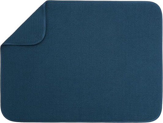 S&T INC. Dish Drying Mat XL, 18” x 24”, Absorbent Microfiber Kitchen Counter Mat, Dish Drying Pad for Dishes, Utensils, Pots and Pans, Extra Large, Navy
