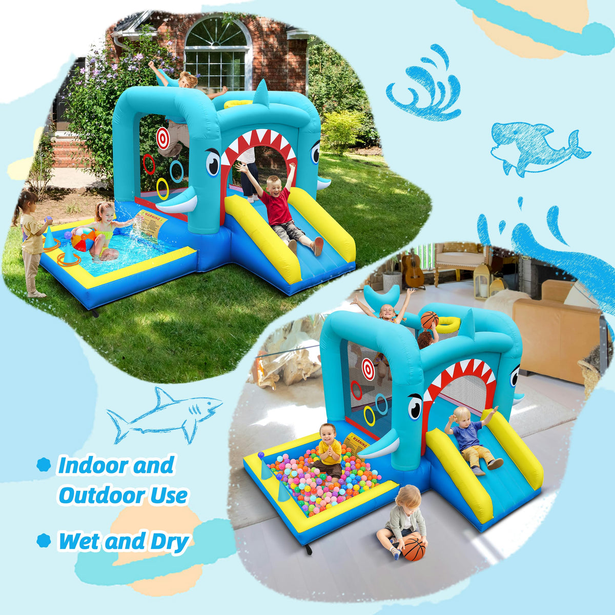 Culaluva Inflatable Bounce House: Jump Bouncer Castle Slide Combo - 7 in 1 for Kids 3-6 - with 370W Blower - for Indoor Outdoor Play