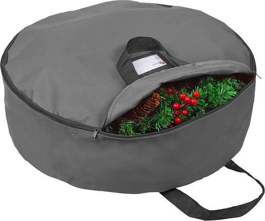 Primode Heavy Duty Wreath Storage Bag - 48" Durable 600D Oxford Polyester Container for Xmas Wreaths (Gray)