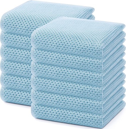 Homaxy 100% Cotton Waffle Weave Dish Towels - Ultra Soft & Absorbent | Quick Drying, 13 x 28 Inches, 12-Pack, Sky Blue