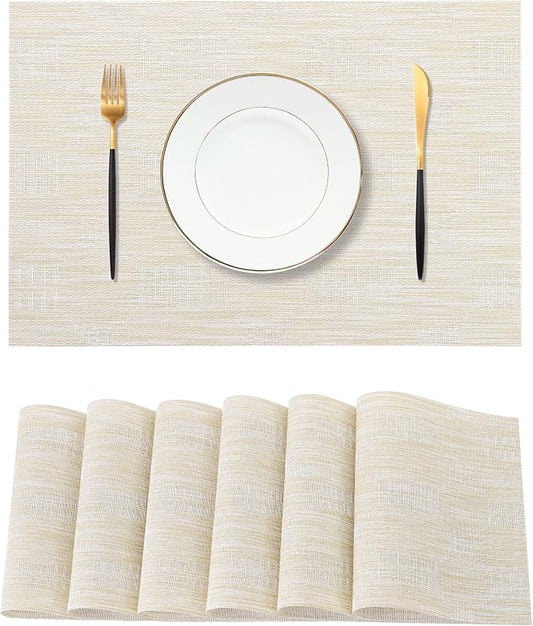 Leetaltree Wheat Placemats Set of 6 - Heat Resistant Non-Slip Place mats for Dining Table, Washable Durable PVC Vinyl Woven Table Matsï¼Wheat, 6ï¼