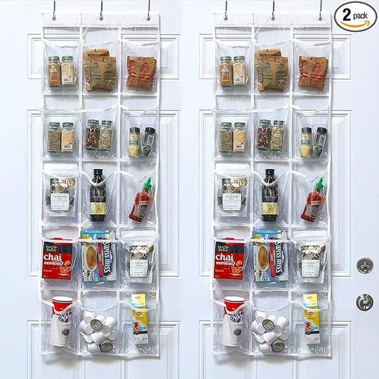 Simple Houseware 2-Pack Clear Over the Door Hanging Pantry Organizer (52" x 18") with 15 Pockets Each, Cabinet Hanging Storage for Kitchen