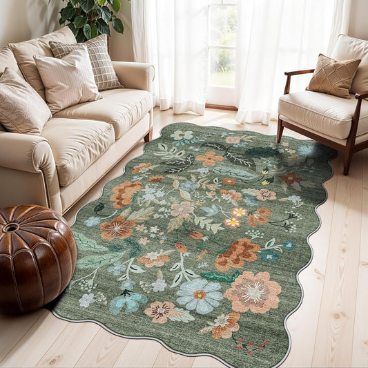 Skiennix 4x6 Living Room Area Rug - Washable Floral Design | Non-Slip & Non-Shedding for Kids Room