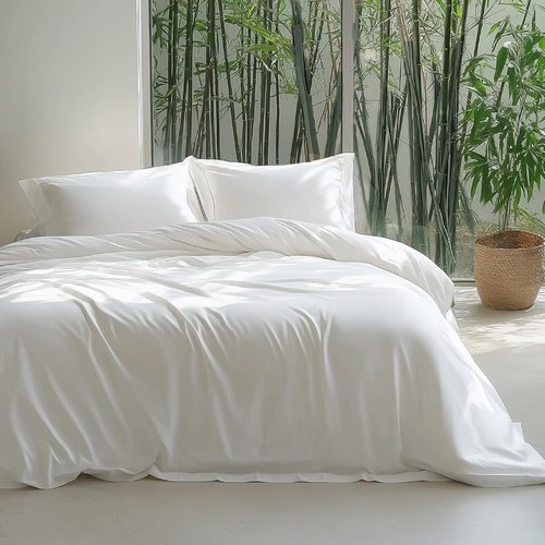 Bedsure Bamboo Duvet Cover Set | 100% Viscose Queen Size - Lightweight, Silky & Cooling for Hot Sleepers, Pure White