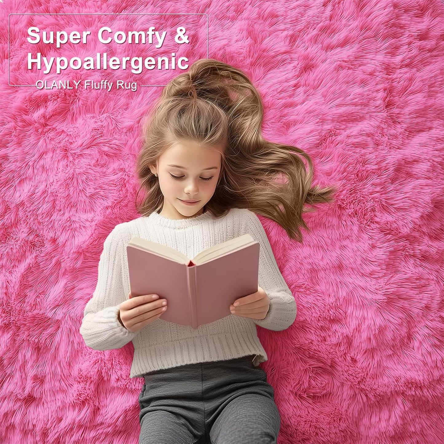 OLANLY Large Area Rug - Soft Fluffy Shaggy Carpet for Living Room & Bedroom | 8x10 Hot Pink