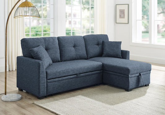 Ball & Cast 85" Convertible Sleeper Sofa Bed,Small Corner Sofa Sectional Couches for Living Room,Upholstered L Shaped Pull Out Couch Bed with Reversible Storage Chaise,Blue