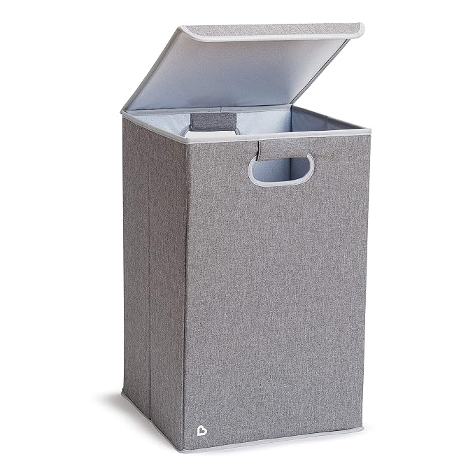 Munchkin Laundry Hamper for Baby and Kids, Collapsible Nursery Organizer with Lid, Grey