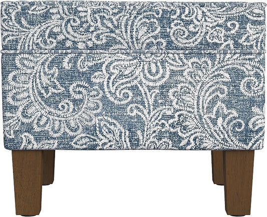Spatial Order Home Decor | Dinah Collection Modern Storage Ottoman | Ottoman with Storage for Living Room & Bedroom(Blue Denim Jacobean Print)