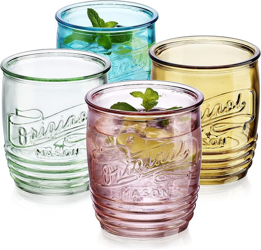 Glaver's Set Of 4 Original Mason Collins Glasses Assorted Colored Drinking Glasses For Juice Smoothies Cocktails Fine Beverage Glass Cups HAND WASH(Original Mason Whiskey Colored 13 OZ.)