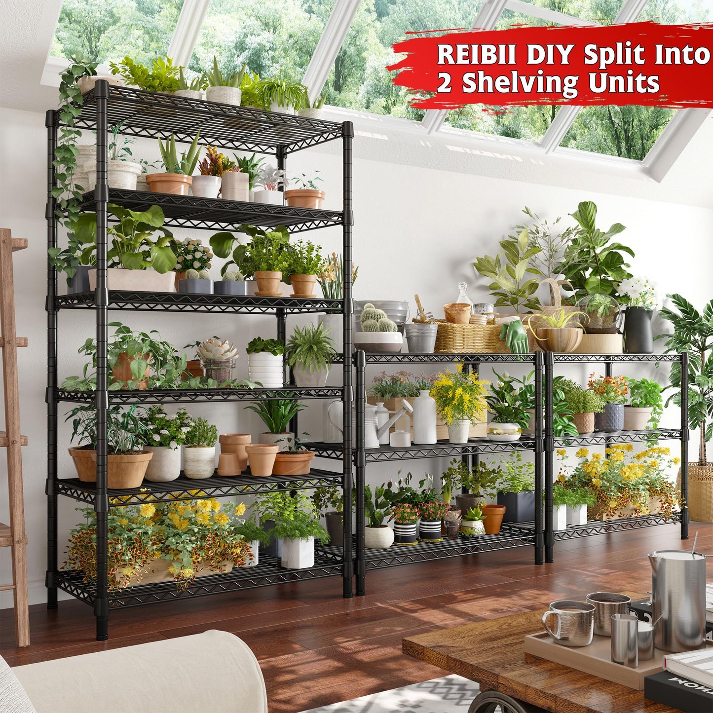 REIBII 6 Tier Wire Shelving,1800LBS Storage Shelves Metal Shelves for Storage Rack,75''H Adjustable Garage Shelving Heavy Duty Shelving Units Pantry Shelf Kitchen,75''HX35.5''WX18''D