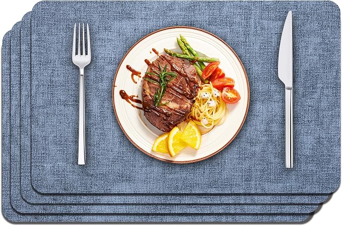 Maxpearl Faux Leather Placemats Set of 4, Waterproof - Wipe Clean - Heat Resistant - Anti Slip Dining Table Place Mats, Suitable for Indoor & Outdoor Use, 17ââÃ12ââ, Blue