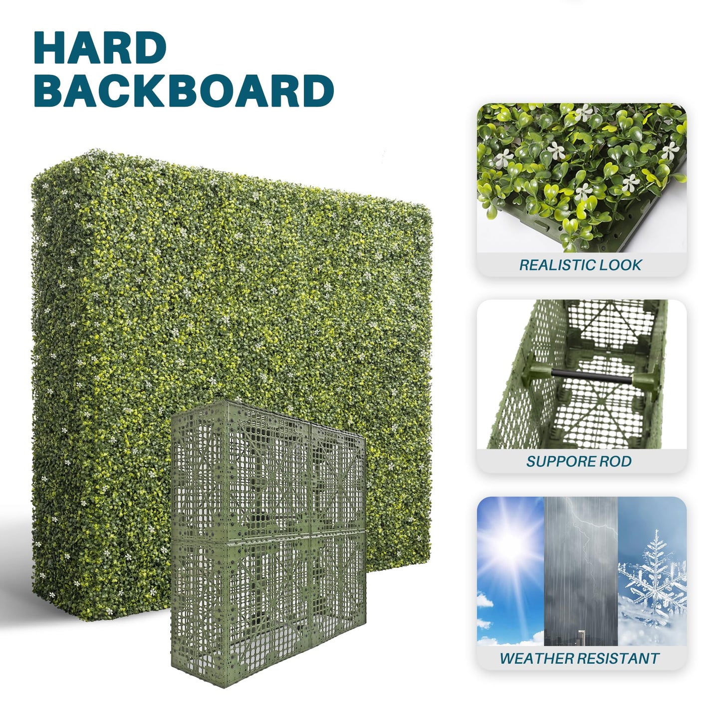 COARBOR 72" x 72" x 6" Artificial Boxwood Hedge Wall Milan with White Flowers Interior Divider Privacy Fence Faux Greenery Backdrop for Home Decor, Party Decor, Backyard Balcony Deck