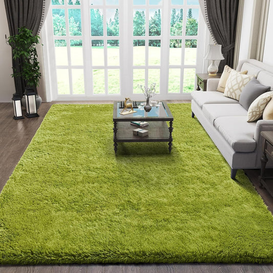 Ophanie Green Area Rug - Soft Fluffy Shag Carpet for Living Room & Bedroom | 5x8 Size