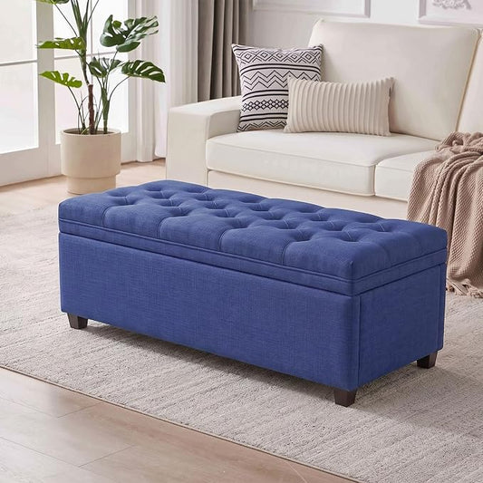 Mangodan 43" Storage Ottoman Bench, Tufted Ottoman with Storage for Living Room, Large End of Bed Ottomans, Modern Entryway Benchs, Window & Bedroom Benches for Foot of Bed (Blue)