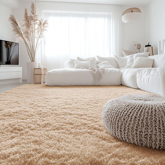 OLANLY Large Area Rug - Soft Fluffy Shaggy Indoor Carpet for Living Room & Bedroom | 8x10, Beige