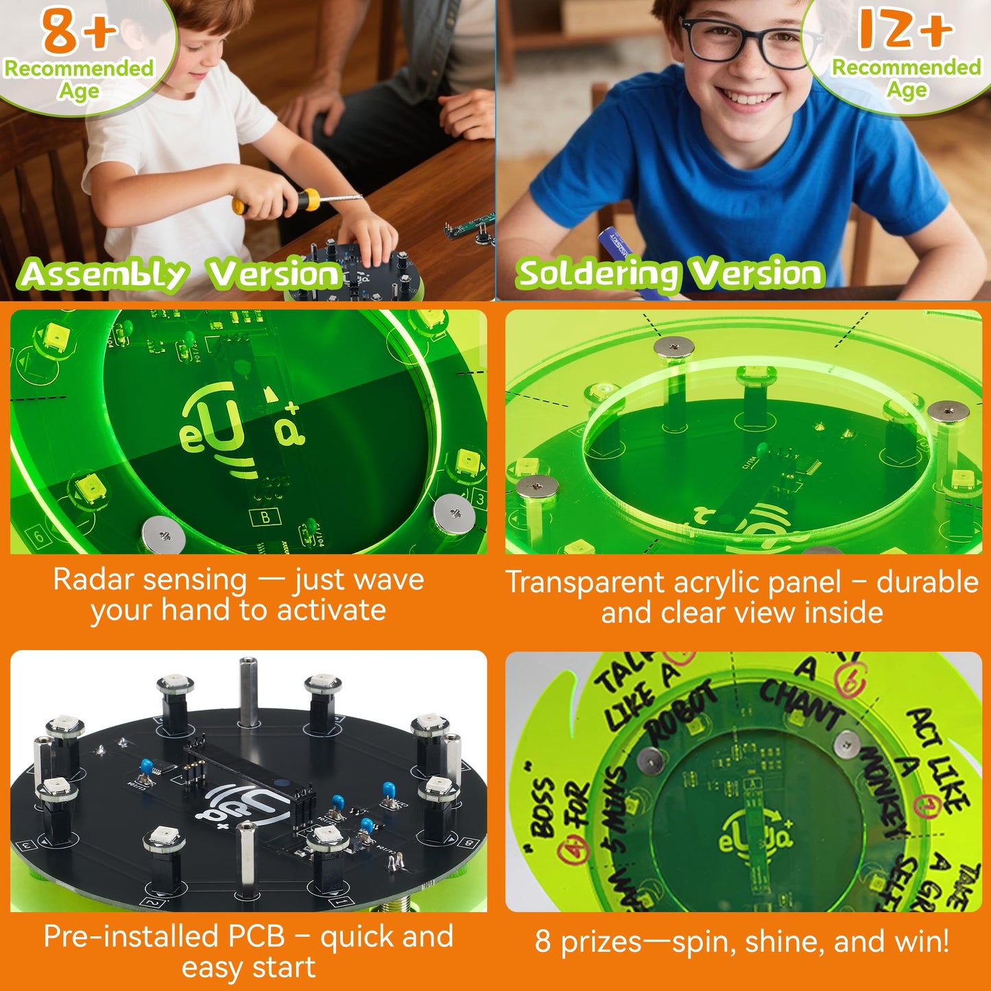 eUda+ STEM Fortune Wheel for 8-12 13-17 Stem Toys for Ages 8-13 Stem Games for Kids Ages 9-14 Electronics Exploration Kits for Kids 8-12 Interactive Lucky Wheel (Assembly Version, RPC)