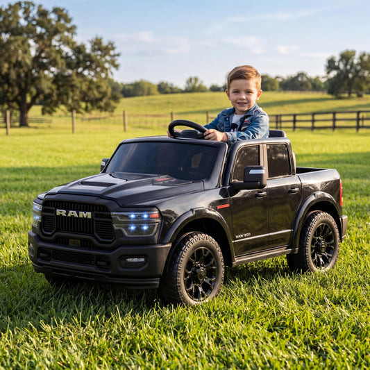 24V Ride on Car for Big Kids Licensed RAM 2500, 24v Ride on Truck w/Remote Control, Toddler Ride on Toys w/Bluetooth, Spacious Truck Bed, 3 Speed, LED Lights, Suspension, Gifts for Boys Girls, Black