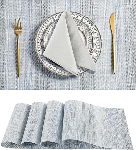 Leetaltree LightSteel Blue Placemats Set of 4 - Heat Resistant Non-Slip Place mats for Dining Table, Washable Durable PVC Vinyl Woven Table Matsï¼LightSteel Blue, 4ï¼