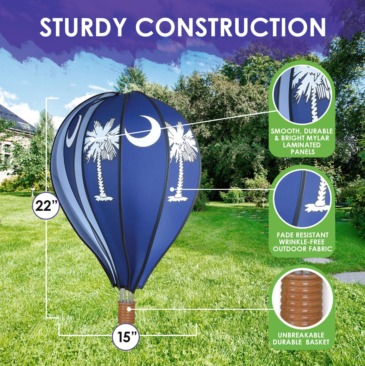Hot Air Balloon Hanging Garden Spinner 22" - Vibrant Palmetto Design, Weather-Resistant Outdoor Decor, Durable & Lightweight for Patios, Yards, and Gardens - Eye-Catching Wind Spinner