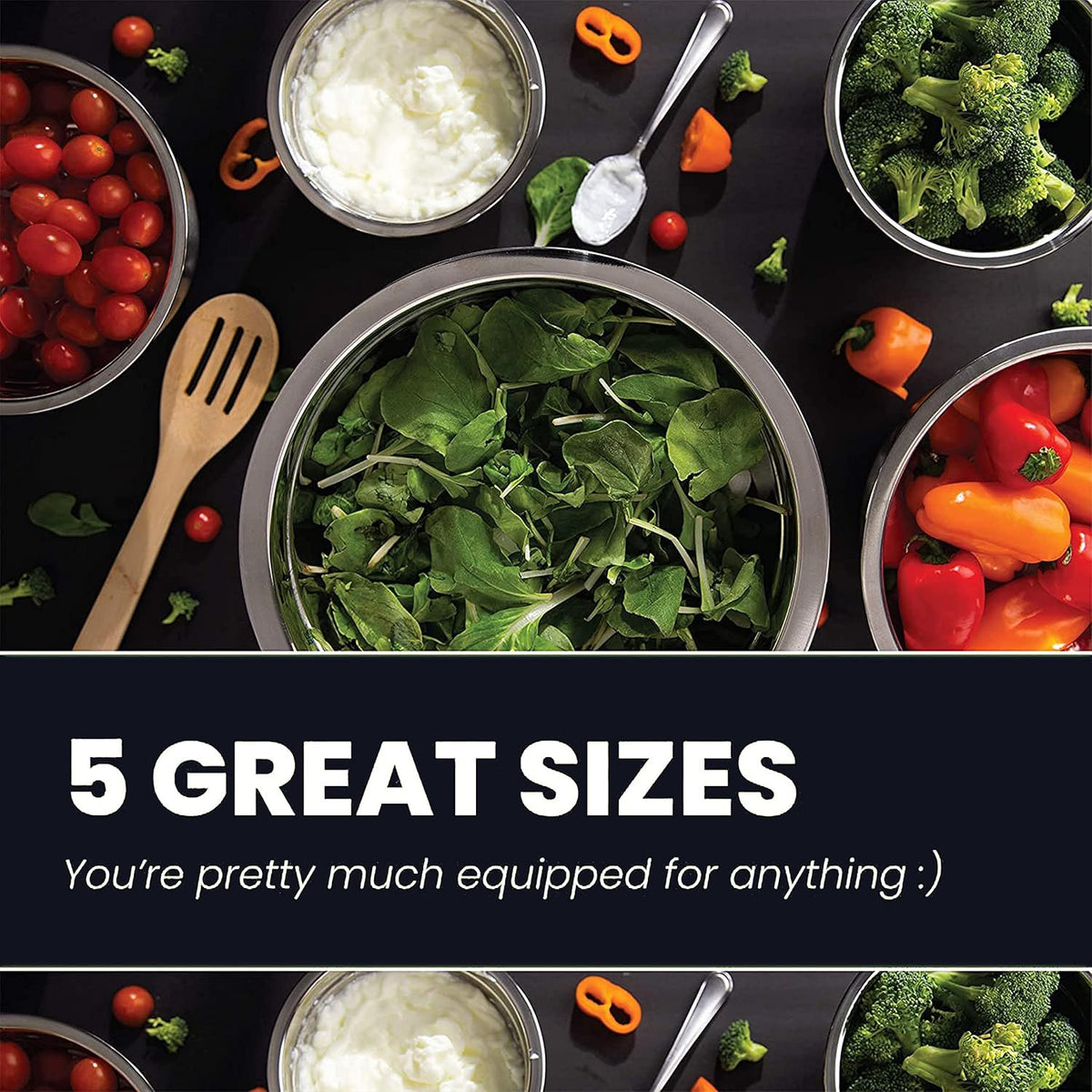 WHYSKO Stainless Steel Mixing Bowl Set - 5-Piece Eco-Friendly Food Storage Organizers | Heavy Duty, No Lids