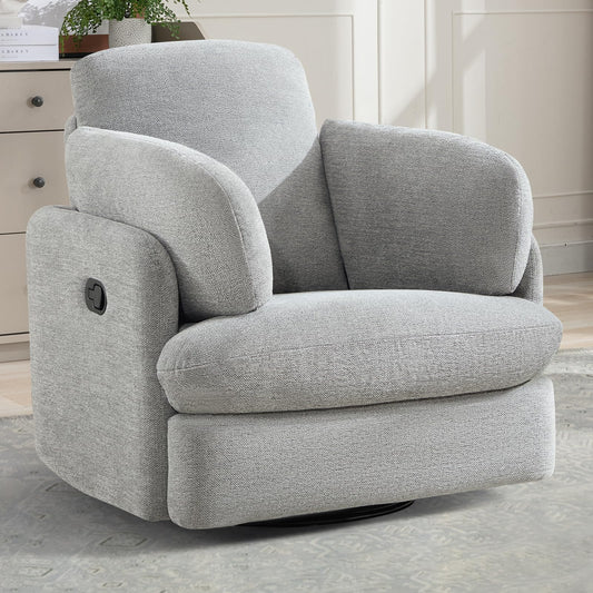 Bonzy Home Manual Recliner Chair, 360°Swivel Rocker Recliner Chair for Adults, Overstuffed Nursery Rocking Reclining Sofa with 2 Pillows and Hidden Storage, Light Grey