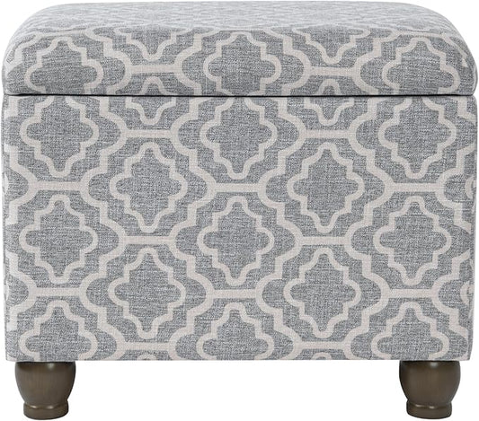 Spatial Order Home Decor | Upholstered MediumRectangular Storage Ottoman | Hinged Lid Ottoman with Storage for Living Room & Bedroom,Gray Geometric