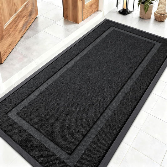 OLANLY Waterproof Front Door Mat - All-Season Indoor/Outdoor Doormat, Easy Clean, 47x23, Jet Black