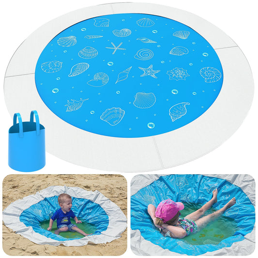 6.5 x 6.5 Feet Baby Beach Pool-Waterproof Kid Pool and Beach Blanket-2 in 1 PVC Toddler Paddling Pool for Infant Kids Boys and Girls