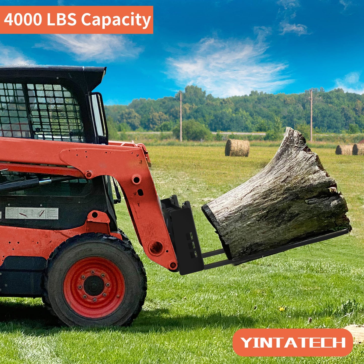 YINTATECH 4000lbs Skid Steer Pallet Fork 48" Frame Pallet Forks for Kubota Bobcat Skid Steer Loaders Tractors
