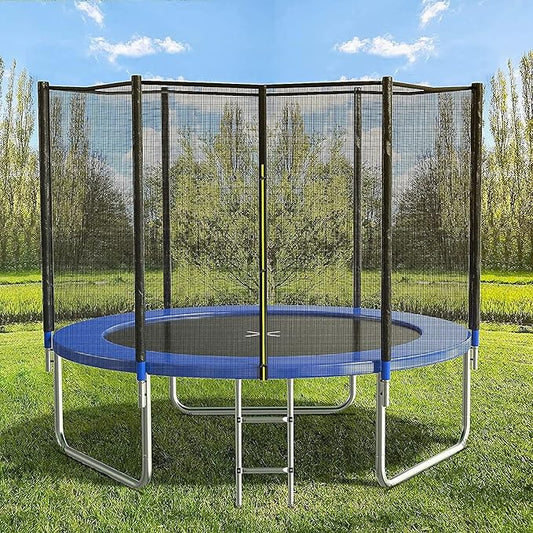 AOTOB 8FT 10FT 12FT 14 FT 15FT Trampoline with Safety Enclosure Net，Outdoor Trampoline with Basketball Hoop, Heavy Duty Jumping Mat and Spring Cover Padding for Kids and Adults, Storage Bag and Ladder