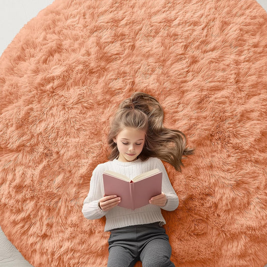 OLANLY Round Area Rug - Soft & Fluffy Muted Orange Shaggy Carpet, 6 ft Circle for Bedroom & Living Room