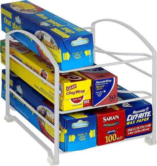 Deco Brothers Wrap Organizer Rack for Kitchen Cabinet, White (Small/Standard, 2-1/2" BOX)