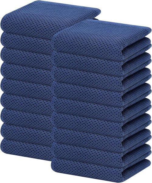 Homaxy Kitchen Dish Towels - Ultra Soft 100% Cotton Waffle Weave | Quick Drying, 13 x 28 Inches, Navy Blue, 18-Pack
