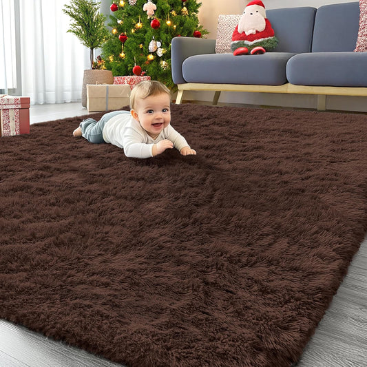 OLANLY Large 8x8 Machine Washable Area Rug - Soft Fluffy Shaggy Carpet for Living Room & Bedroom | Ideal for Kids & Nursery Decor
