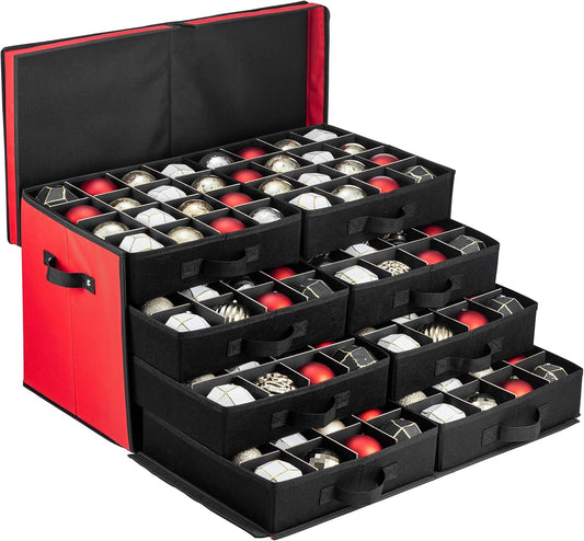 ZOBER Christmas Ornament Storage Box | Holds 128 3" Ornaments - Durable Tear-Proof 600D Oxford Fabric - Red