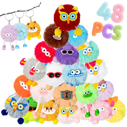 LieToi Kids Keychain - 48Pcs Cute Key Chains Goodie Bags Fillers Holiday Party Favors Elementary Classroom Student Prizes Easter Egg Fillers Basket Stuffers Keyrings Bulk Birthday Carnival Events Gift