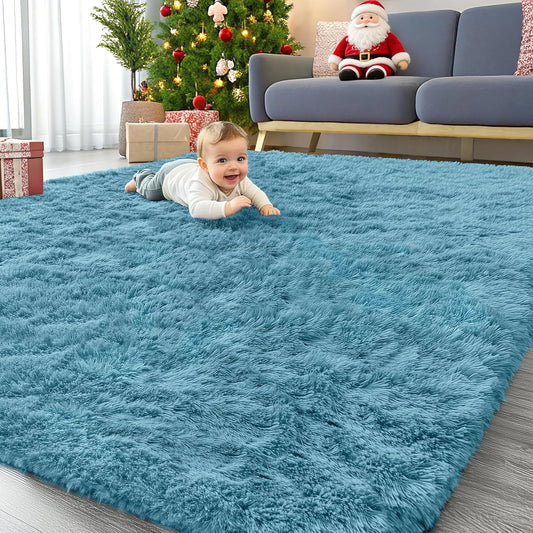 OLANLY Large Area Rug - Soft Fluffy Shaggy Indoor Carpet for Living Room & Bedroom | Slate Blue, Machine Washable