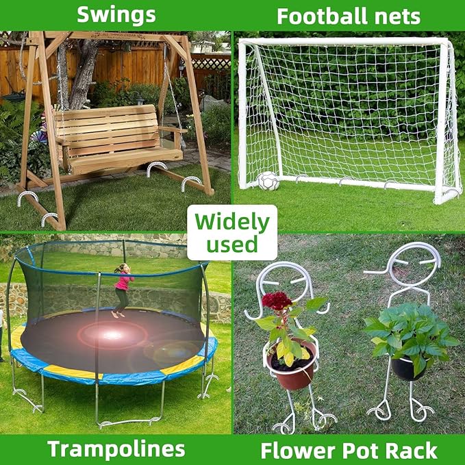Trampoline Stakes Anchors High Wind 12inx6mm Galvanized U Hook 8pcs Rebar Stakes – Heavy Duty Ground Anchors for Trampoline,Yard & Inflatable,Landscape Metal Stakes for Outdoor Decorations