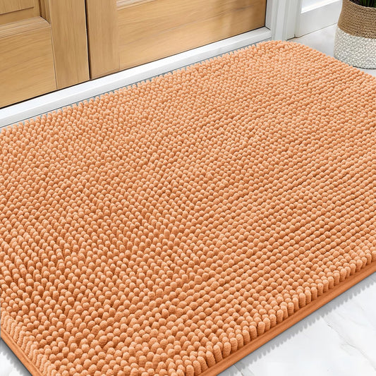 OLANLY Dog Door Mat - Absorbent Non-Slip Chenille for Muddy Paws | Quick Dry 32x20 Orange Indoor Carpet