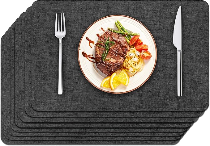 Maxpearl Faux Leather Placemats Set of 8 - Waterproof - Wipe Clean - Heat Resistant - Non Slip Dining Table Place Mats, Suitable for Indoor & Outdoor Use, 17ââx12ââ, Black