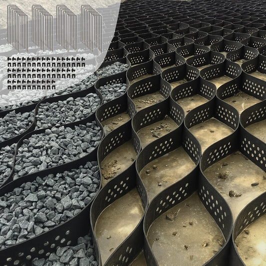40FT Gravel Grid for Driveway –HDPE Geocell Ground Stabilizer, 1990 lbs/sq ft Load for Parking Pad, Sloped Yard & Paths – DIY Installation with 32 Stakes&40 Fasteners, Proper Base Preparation Required
